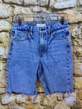 Unpublished High Waist Distressed Raw Hem Denim Bermuda Shorts Size 26